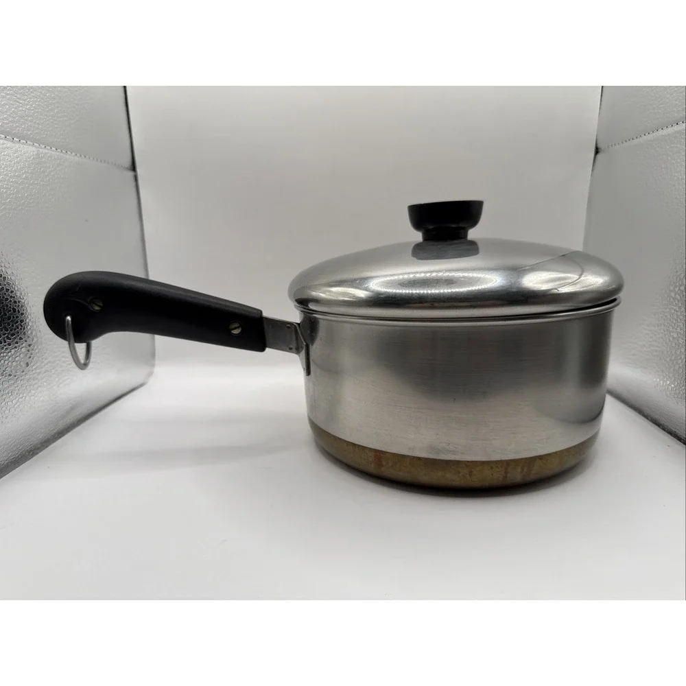 Vintage Revere Ware 1 1/2 qt Sauce Pan, Copper Bottom, Stainless Steel, Pre-1968